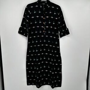 NWT Soch Black Ikat Print Mandarin Collar Midi Dress Women's Size Small
